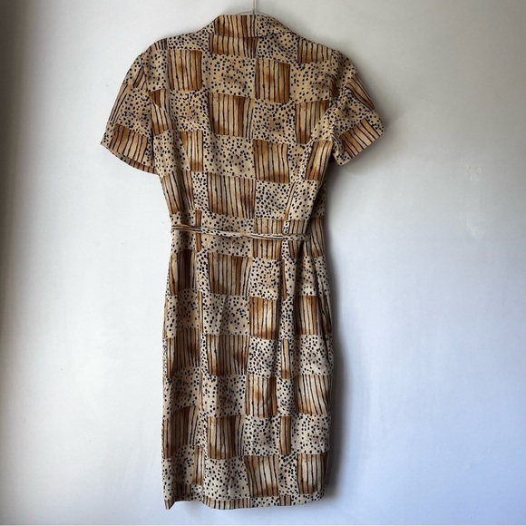 Vintage 90s Patrick Collection 100% Silk Stripe Dots Wrap Dress 6 - Picture 3 of 3